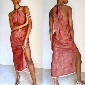 Aritzia 1-01 Babaton Modern Halter Embroidered Mesh Netted Dress NWT
